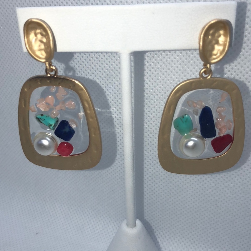 Gold, stones and pearl EARRINGS - Picture 3 of 4